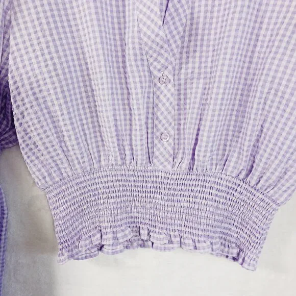 Zara, Lavender & White Gingham Check Crop Top, Long Sleeve, Renaissance, Peasant - Picture 5 of 14